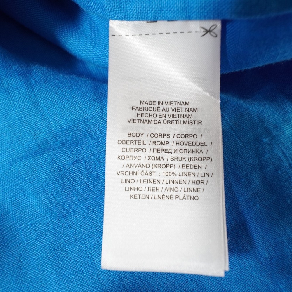 Lauren Ralph Lauren 100% Linen Button Up Shirt Women L Blue Short Sleeve Classic - Picture 10 of 12